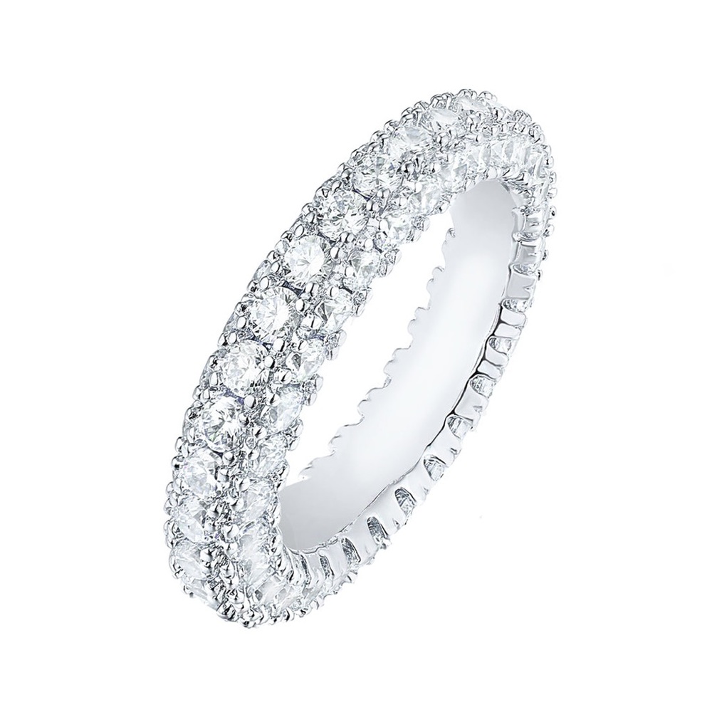 New Woman’s 18K Gold Plated Sterling Silver 3 Row White Sapphire Eternity Ring